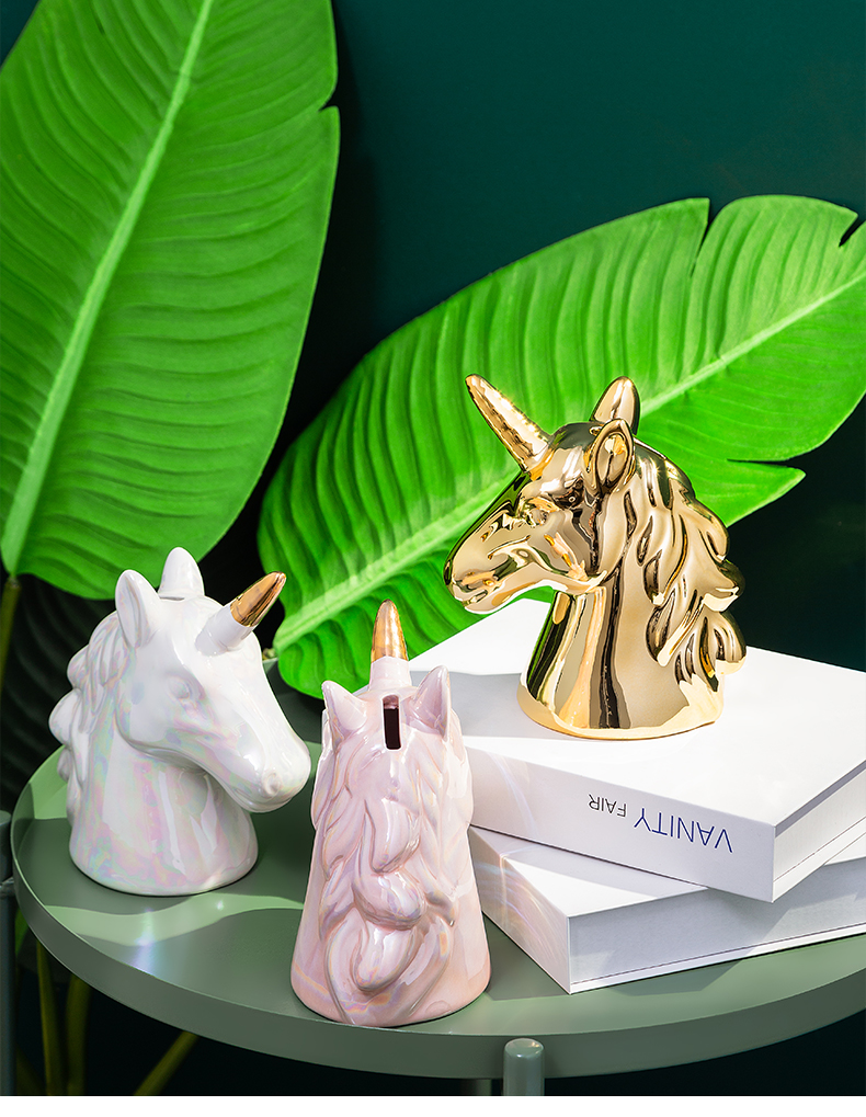 The Nordic ceramic animal iridescence unicorn piggy bank girls birthday present study of piggy bank small place decoration