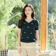 24 welfare summer clothes Guifei 919816 Lyocell short-sleeved sweater v-neck pattern thin bright silk women's T-top