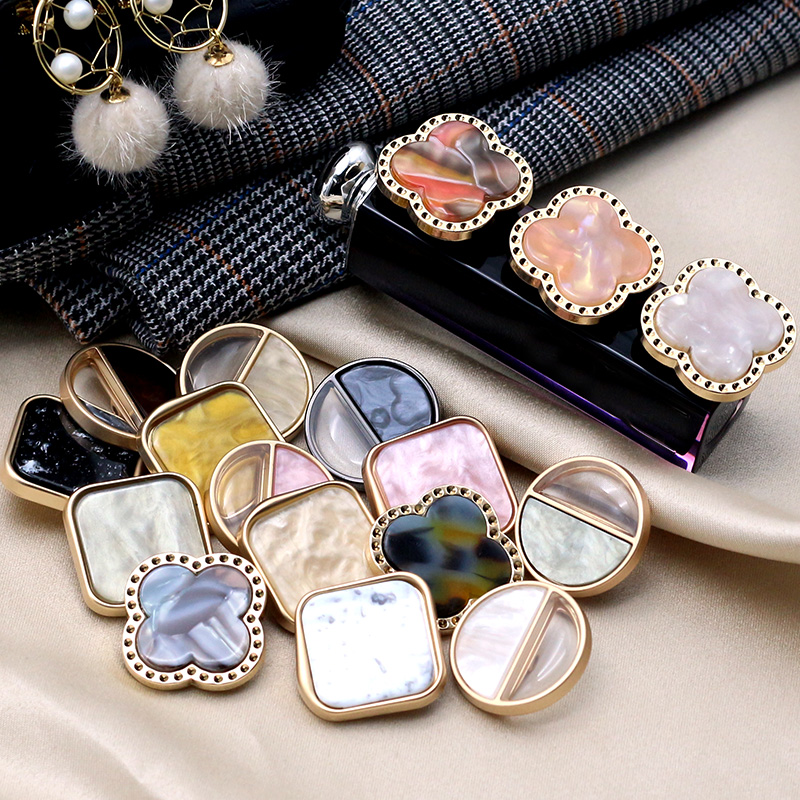 Fashion Metal Buttons Women's Cashmere Coat Trench Coat Blazer Buttons Versatile Square Round Decorative Buttons