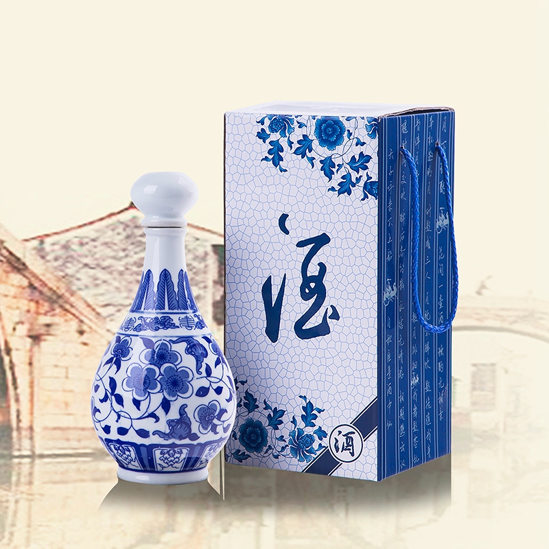 Bình gốm 1 kg Bình gốm 1 kg bình đựng rượu phù hợp với thùng carton Đóng gói sứ màu xanh và trắng - Rượu vang cốc uống rượu