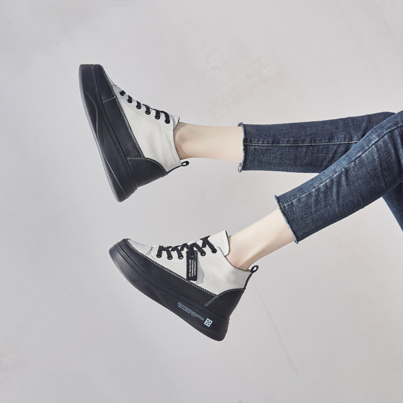 Tide brand Korean version of the net red leather white shoes women's 2020 spring new thick bottom increased fashion casual platform shoes ac