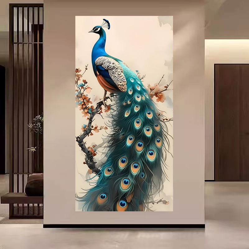 New Chinese-Style Peacock Painting for Entrance Hall Decoration, Rich and Auspicious Blue Peacock, Simple Self-Adhesive Painting for Living Room and Corridor New Chinese-Style Peacock Painting for Entrance Hall Decoration, Rich and Auspicious Blue Peacock, Simple Self-Adhesive Painting for Living Room and Corridor