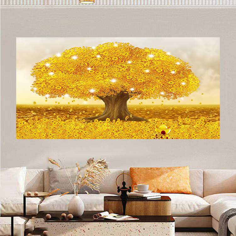 New Chinese-Style Golden and Jade-Filled Money Tree Living Room Background Wall Sticker, Golden Money Tree for Wealth, Decorative Hanging Painting New Chinese-Style Golden and Jade-Filled Money Tree Living Room Background Wall Sticker, Golden Money Tree for Wealth, Decorative Hanging Painting