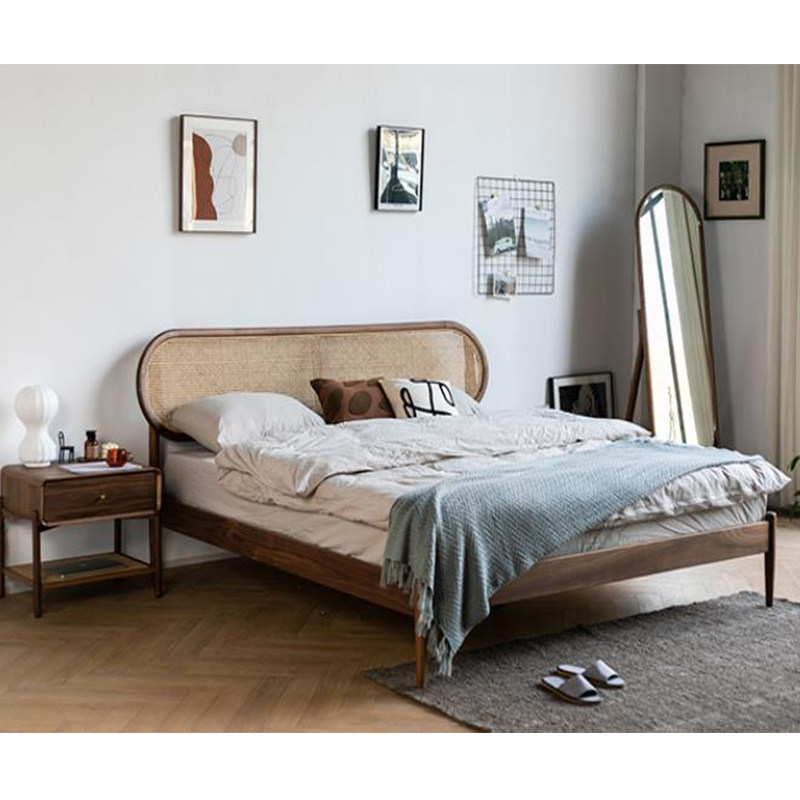 Nordic Folk Sleeping in ancient style Bed Light Lavish Retro Bedroom Double Vines Weave Bed Modern 1 8 m 1 5 Black Walnuts Solid Wood-Taobao