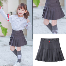  Spring and autumn new college style skirt fashion girls all-match pleated skirt Small medium and large childrens childrens solid color short skirt