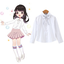  2020 new girls  white shirt spring and autumn childrens college style long-sleeved shirt Korean version of primary school students perform clothes