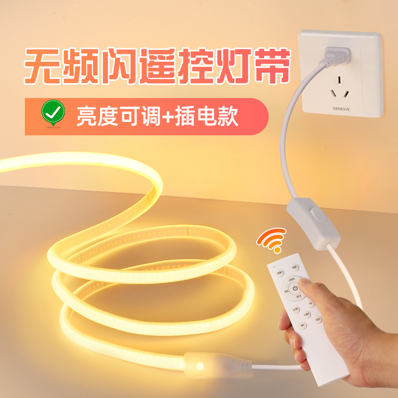Remote Control Flicker-Free Light Strip with Smart Dimming, Plug-In Led Eye Protection Living Room Ultra-Bright Bedside Atmosphere 220V Light Strip