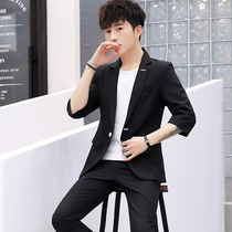 Seven-quarter sleeve suit suit mens summer thin personality half-sleeve small suit two-piece handsome mid-sleeve clothes tide