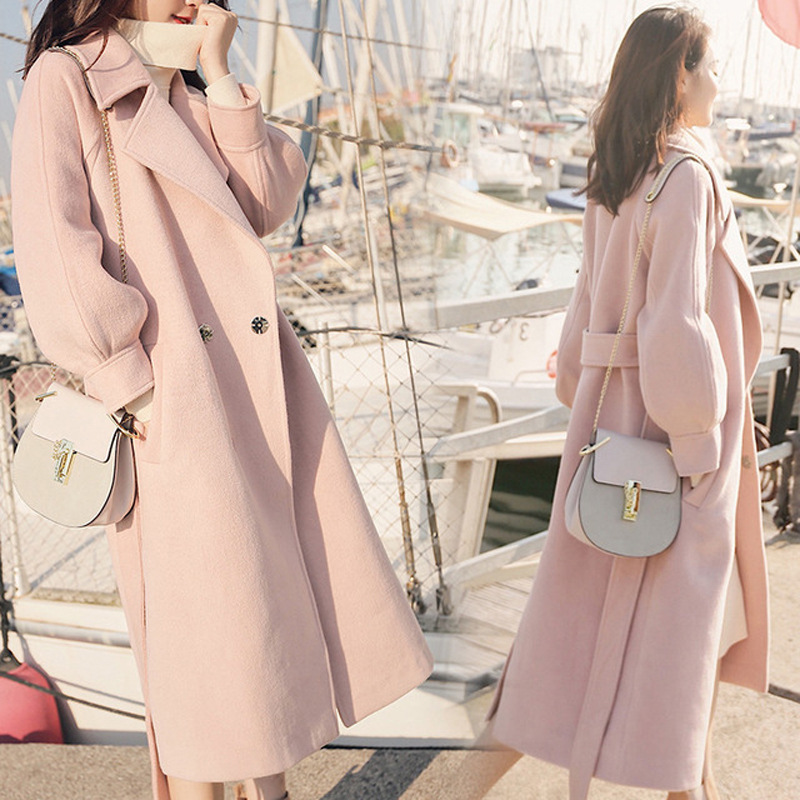 Medium long version over knee 100 hitch, great coat female autumn and winter Korean version loose with small fragrance and small sub-coat thickened