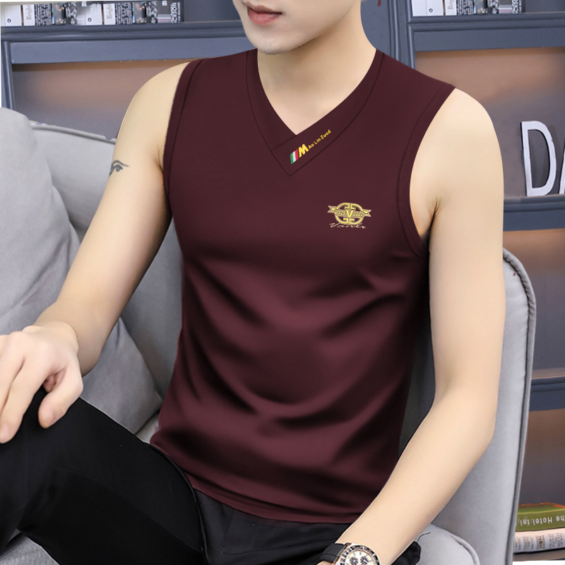 High-End Modal Vest for Men, Wide-Shoulder Sleeveless T-Shirt, Summer Outerwear, Fashionable V-Neck Men's Sweat Vest, Trendy