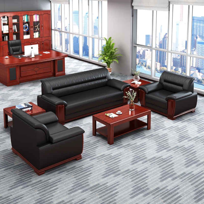 Office sofa leather reception leather art sofa office reception coffee table combination hotel hotel lobby business