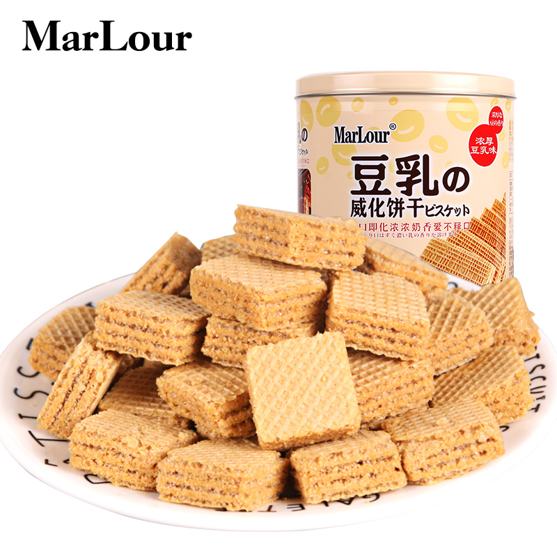 MarLouur Wanbao Road bean milk veal biscuit 350g * 2 barrelled with zero food snack Children's hair sandwich pastry