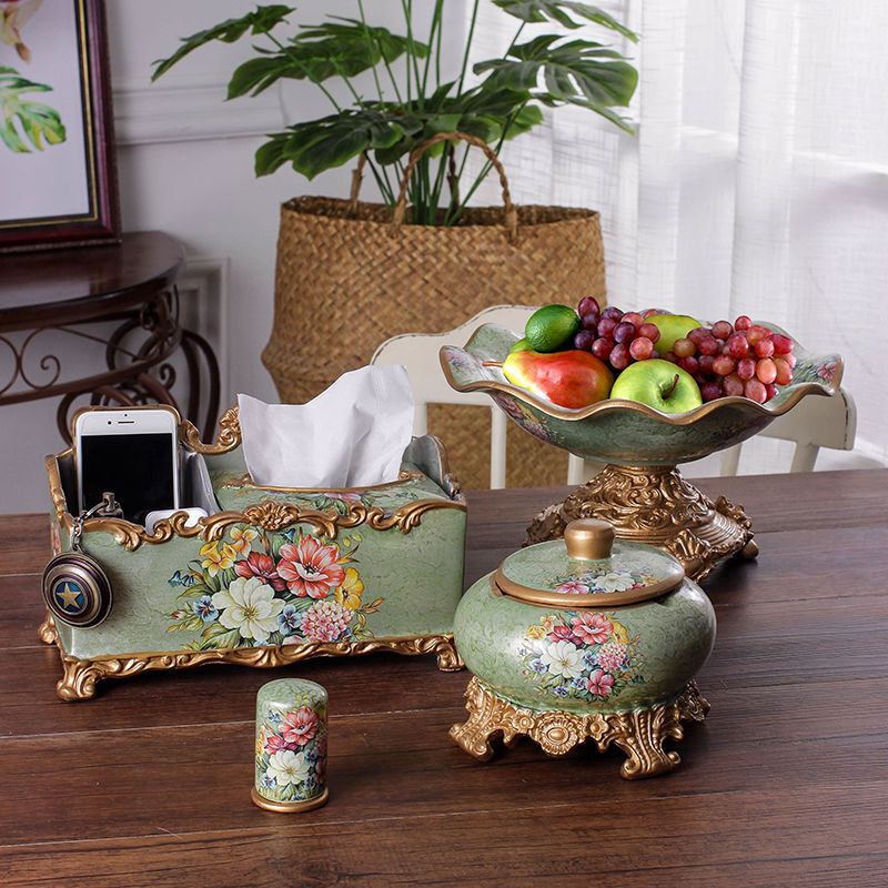 Europe type resin fruit bowl, multi - function tissue box ceramic ashtray three - piece, vases, home furnishing articles adornment