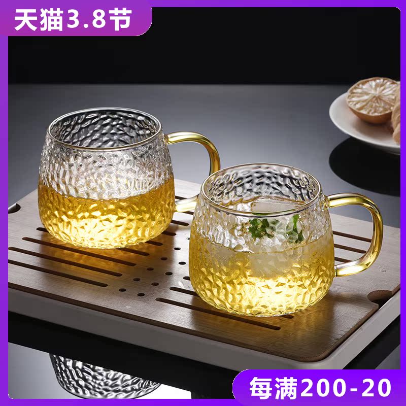 Japan-style Hammer Tattoo Glass Cup Milk Cup for home office Large water cup Tea cup Anti-burn and heat-resistant high-temperature cool water cup