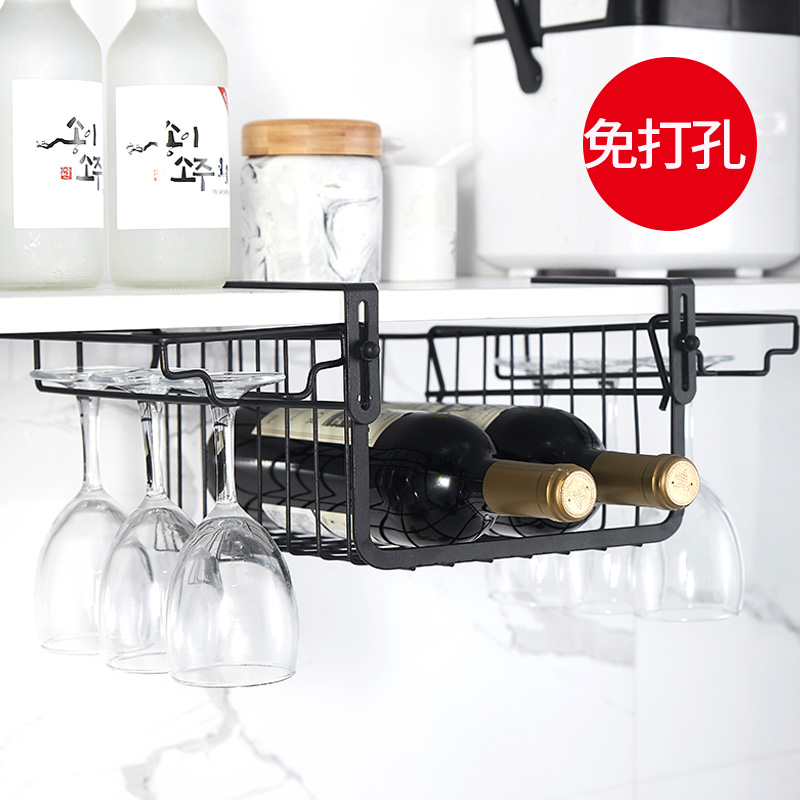 Eurostyle Red Wine Cup Shelf Suspension Free Punch-Free Stiletto Cup Shelf Wine Cabinet Decorations Shelf Upside-down Pendulum Piece Creativity