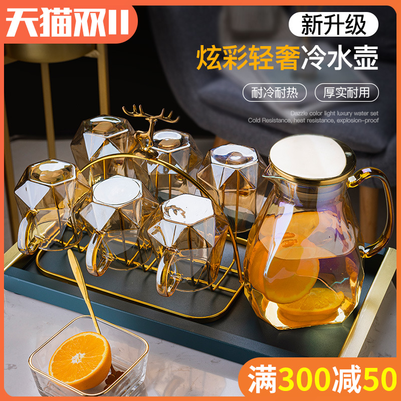 Cold kettle glass high temperature household large-capacity cold water cup teapot set heat-resistant anti-fall cold kettle boiling water bottle