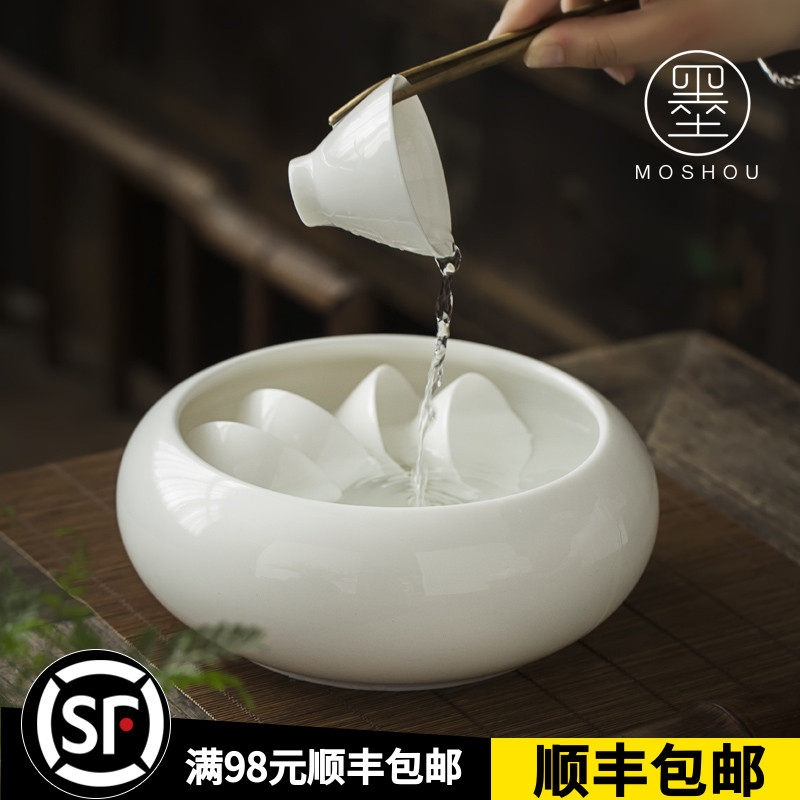 Inkou Dehua lard white ceramic series Large ceramic cup wash tea and brush wash and construction water tea - cylinder tea accessories