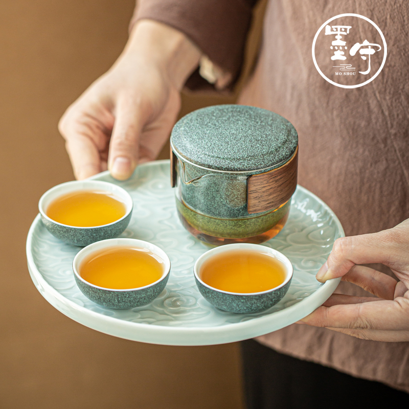 By Japanese kung fu tea set four cups three cups of small portable bag in a pot of suit custom ceramic crack cup