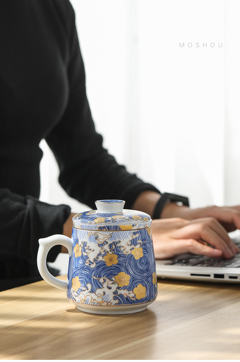 By mark cup jingdezhen office cup manual pastel colored enamel porcelain cup with cover filter cups