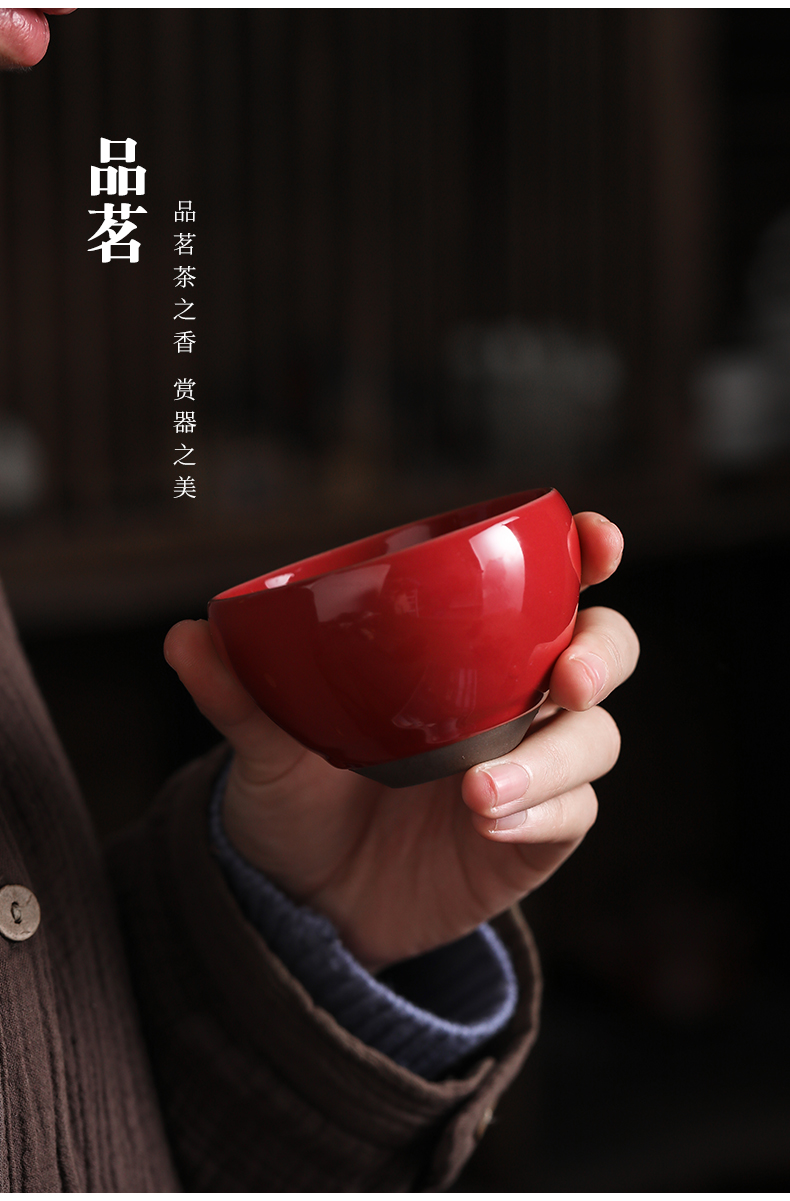 By both red guanyao tea master cup single cup sample tea cup kung fu ceramic cups and move large - sized restoring ancient ways