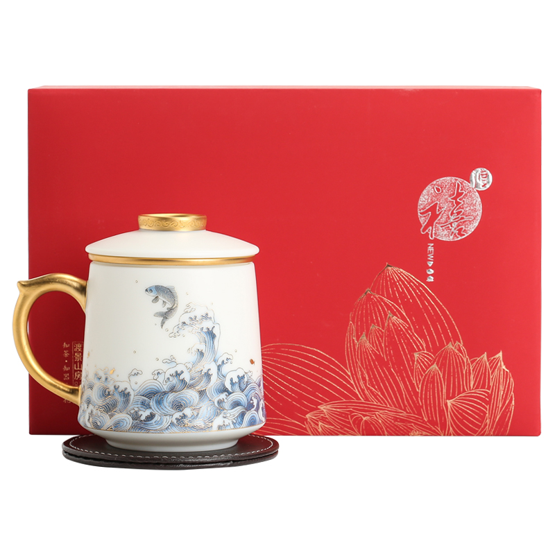 By dehua white porcelain cup By hand the see colour separation ceramic tea office cup with cover filter tea cup
