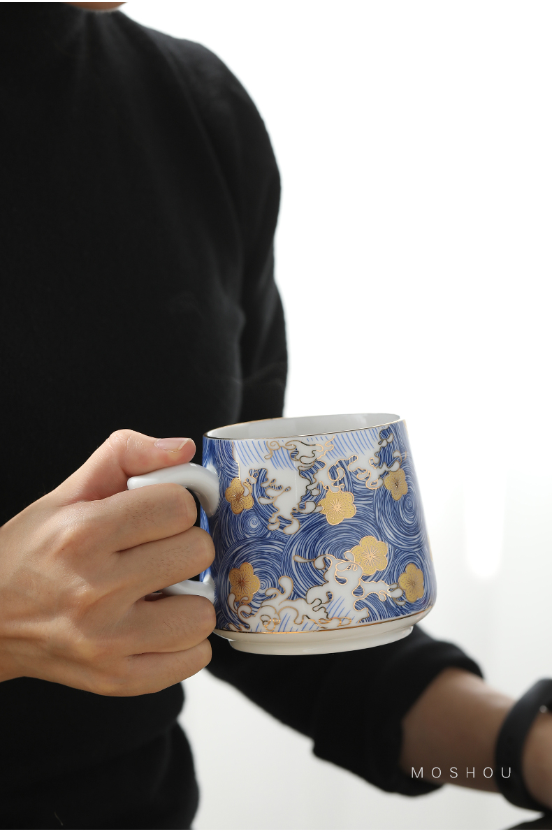 By mark cup jingdezhen office cup manual pastel colored enamel porcelain cup with cover filter cups