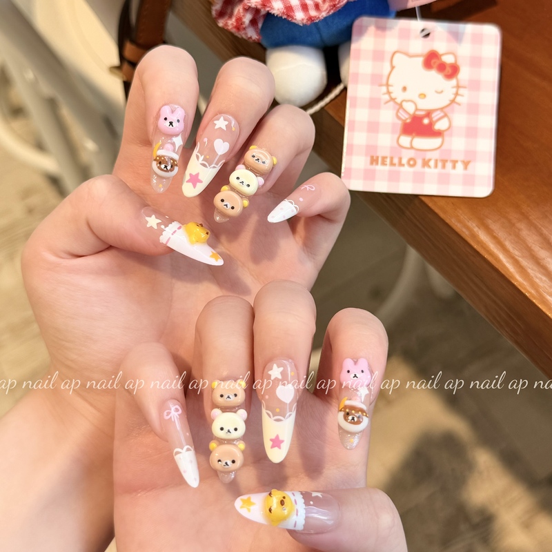 【Honey Pancake】Ap Design Wearable Nails, Purely Handmade, 3D Hand-Painted, Squishy Card, Cute Rilakkuma Nail Pieces