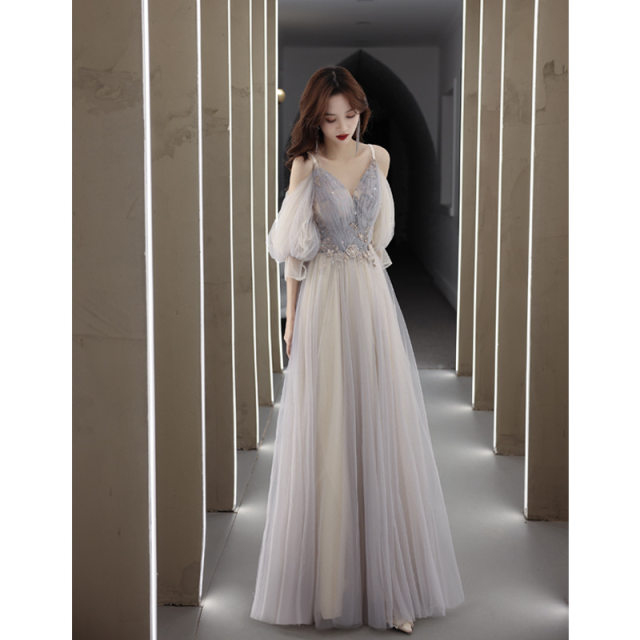 Temperament banquet evening dress female 2022 new temperament celebrity host dress fairy vocal music art test long skirt