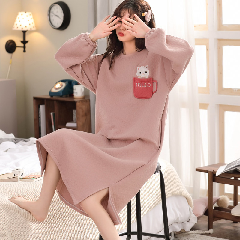 Pure cotton sleeping dress lady autumn and winter students lovely Han Edition can wear long sleeve pajamas all cotton home suit
