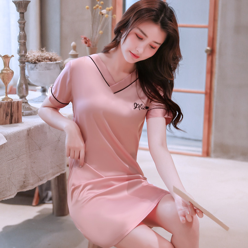 Real Silk Sleeping Dress Women Summer Ice Silk Thin 2021 New ladies sexy pajamas short sleeves summertime home clothes