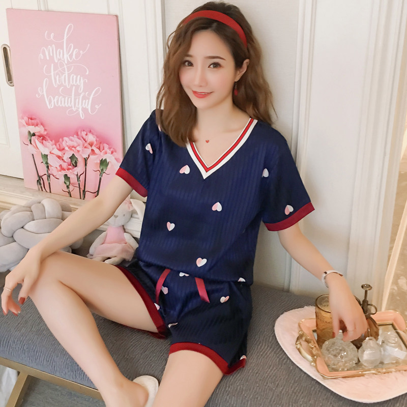 Real Silk Pyjamas Women's Summer Ice Silk Two Style Suit Thin Silk Short Sleeve Students Cute Korean Version Summer Home Clothes
