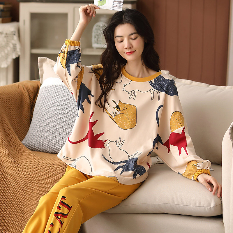 Women's cotton pajamas summer thin 2020 new spring and autumn long sleeves can be worn outside the cotton housewear two-piece set