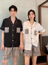 Couple Sleepwear Womens Summer Ice Silk Short Sleeve Shorts Two Suits Mens Summer Thin Silk Silk Real Silk Home Clothing