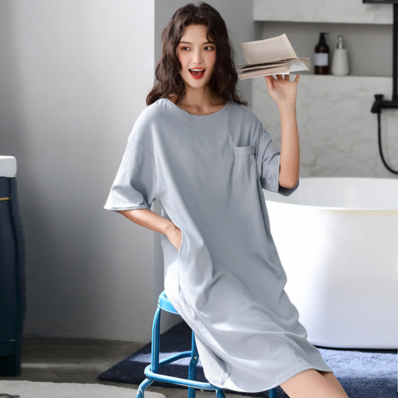 Pure Cotton Sleeping Dress Woman Spring Autumn 2020 New Lady Pyjamas can be worn outside for long version All cotton Summer Student Home Residence Clothes
