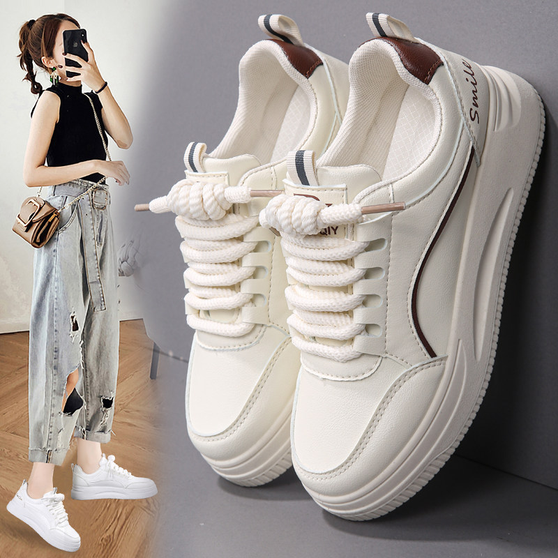 Women's Genuine Leather Shoes for Pregnant Women, White Wide-Last Shoes, Versatile Sneakers, Women's Non-Slip Large Size 41, Comfortable Travel and Sports Shoes