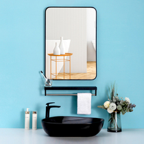 Punch-free mirror square bathroom mirror with storage rack vanity mirror toilet wall-mounted bathroom mirror