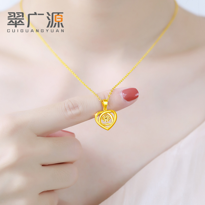 24k pure gold necklace female heart-shaped pendant pure gold 999 fashion collarbone chain Valentine's day birthday gift for girlfriend