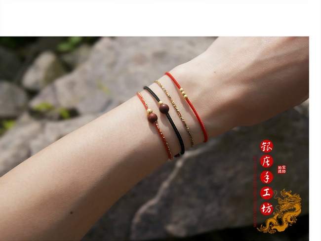 Tránh ác, ngăn chặn nhân vật phản diện, may mắn, gỗ đàn hương dệt bằng tay, vàng 24k, năm đỏ, dây đỏ, vòng tay, vòng chân - Vòng chân lắc chân vàng pnj
