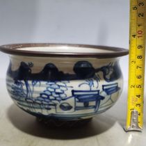 Antique ancienne pièce Ming and Qing official kilns old porcelain collection Qing Dynasty Kangxi Minyao Hand-peint Landscape Incense Stove Rural Old Stock