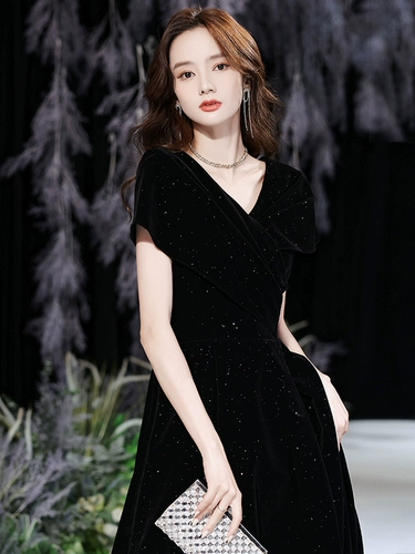 Черное бархатное элитное зимнее вечернее платье, коллекция 2023, премиум класс