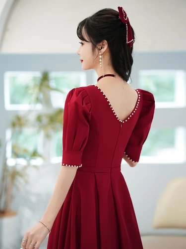 Летнее вечернее платье, бордовое свадебное платье, изысканный стиль, подходит для подростков