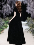Черное бархатное элитное зимнее вечернее платье, коллекция 2023, премиум класс