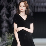 Черное бархатное элитное зимнее вечернее платье, коллекция 2023, премиум класс