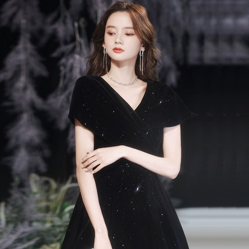 Черное бархатное элитное зимнее вечернее платье, коллекция 2023, премиум класс