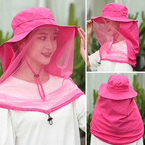 Female Veil Mosquito-proof Hood Male breathable Hood Sun Protection Fishing Cap Summer Male and female Anti-UV Folding Sunshade