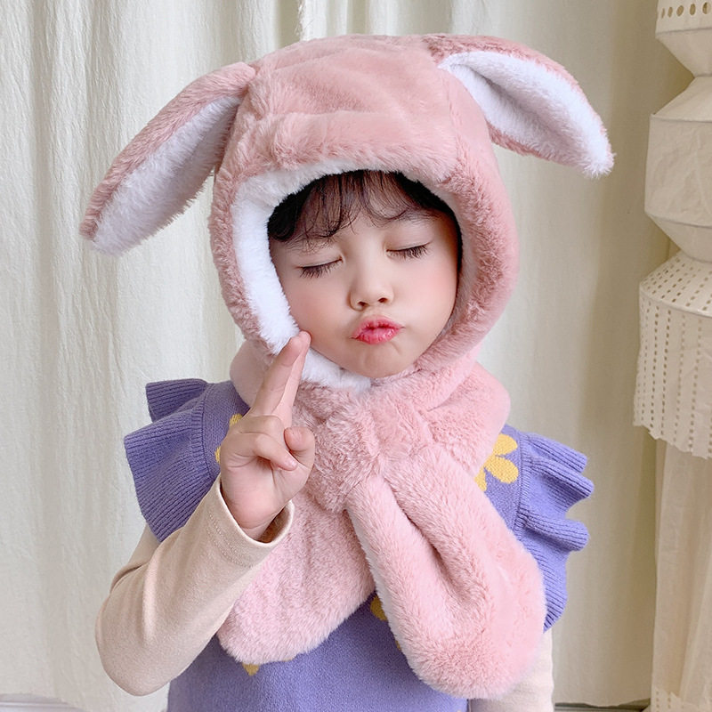 Children Warm Hat Cartoon Rabbit Hat Scarf Integrated Winter Super Cute Cute Girl Boy Baby Hat Warm