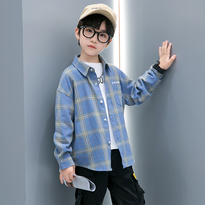 Children's Clothing Boys' Jacket Spring and Autumn Thin Style for Older Kids Spring and Autumn Clothes Boys' Plaid Shirt Top