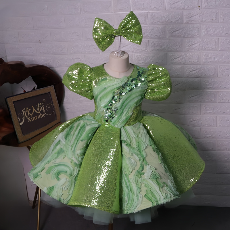 New Arrival Green Short Tutu Dress for June 1St Hosting, Choir, Birthday Party, Photoshoot, New Year's Performance