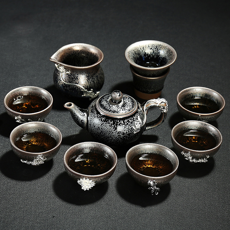 Jianyang iron tire building light tea oil drops of kung fu suit home ceramic tea set contracted tureen teapot tea cups