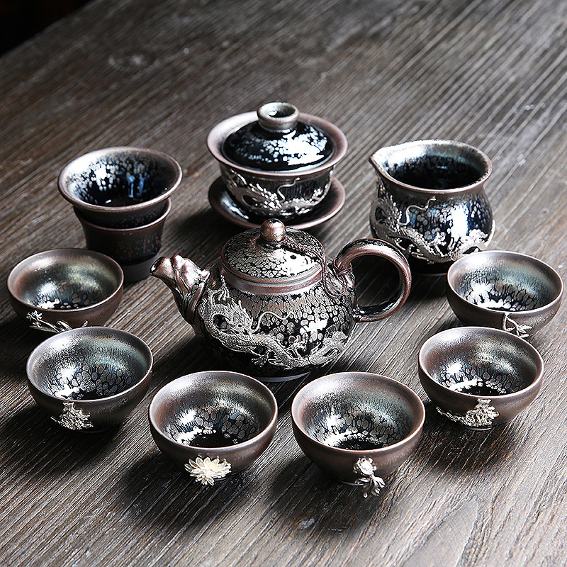 Jianyang iron tire building light tea oil drops of kung fu suit home ceramic tea set contracted tureen teapot tea cups